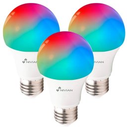 Pack 3 Bombillas Inteligentes Nivian Smart NVS-BULB-RGBW-9E27-W RGBW E27 9W WiFi