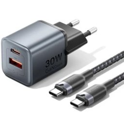 Cargador de Pared GaN Vention TZ-FEWH0-EU 30W USB-C y USB-A Gris