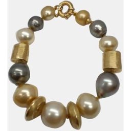 Romo Designs Pulsera de oro y perlas. Blanco