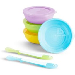 Munchkin Juego 4 Recipientes para Conservación de Alimentos Bol/Tapa + 2 Cucharas multicolor. Multicolor niño