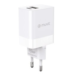 Muvit For Change Cargador de Pared 1 USB 12W + 1 USB-C PD 45W Blanco