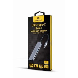 Adaptador multipuerto Gembird A-CM-COMBO5-03 USB-C HDMI 4K 87W Plata
