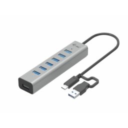 Hub USB i-tec 7 Puertos Metal USB-C/USB-A 5 Gbps Carga Activa Gris