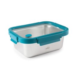 Lacor Etern - Recipiente Rectangular De 1.2l En Acero Y Tapa De Cristal Apto Microondas