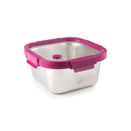 Lacor Etern - Recipiente Cuadrado De 0.65l En Acero Y Tapa De Cristal Apto Microondas