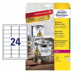 Etiqueta para impresora autoadhesiva Avery L4773-8 A4 Poliéster Laser Permanente