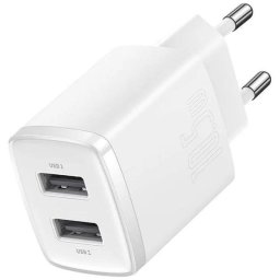 Cargador Baseus Compact 2 Puertos USB 2.0 5V 2.1A Blanco