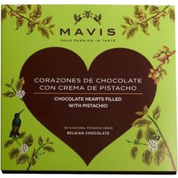 Mavis Bombones de chocolate belga rellenos de crema de pistacho 9 piezas.