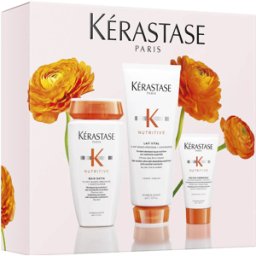 Kérastase Bain Satin Champú hidratante Proteínas vegetales Niacinamida Cabello secoNutritive Bain Satin 250 ml Lait Vital 200 ml Loción térmica 50 ml