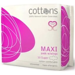 Cottons Organic Compresa Maxi Noche C/Alas 100% Algodón 10 Unidades