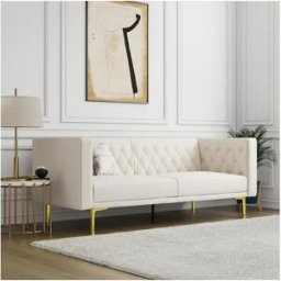 Dorel Home Marseille Sofá 3 Plazas Terciopelo Marfil - Patas Metal Dorado