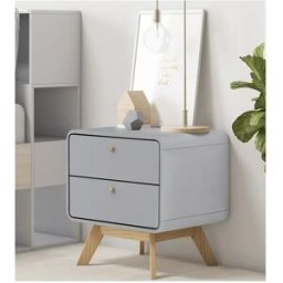 Loft24 Mesita de noche con 2 cajones en tablero aglomerado gris