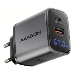Cargador Axagon ACU-PQ67D 67W USB-C y USB-A GaN Negro/Gris