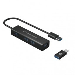 Hub USB 3.0 Conceptronic HUBBIES06B 4 Puertos Aluminio Negro