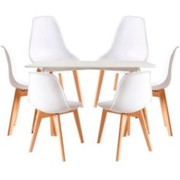 RegalosMiguel Conjunto Mesa Tower Rectangular 120 x 80 cm Blanca y Pack 6 Sillas Kelen - Blanco