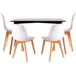 RegalosMiguel Conjunto Mesa Tower Rectangular 120 x 80 cm Negra y Pack 4 Sillas Kelen - Blanco