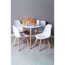 RegalosMiguel Conjunto Mesa Tower Redonda 80 cm Blanca y Pack 4 Sillas Kelen - Blanco