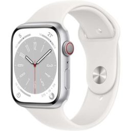 Apple Watch Series 8 GPS + Cellular 45mm con caja de aluminio en plata y correa deportiva blanca. Plata