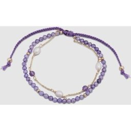Luxenter Pulsera de cordón e hilo áfrica moda acabada en oro amarillo de 18 quilates con circonita amatista. Morado