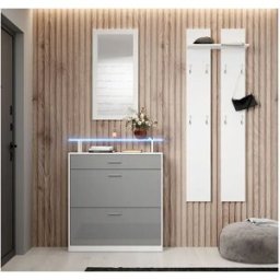 MB Muebles Bonitos Conjunto recibidor para Entrada Pasillo en Blanco y Gris con LED 105x24x89cm Paola