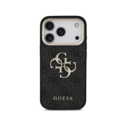 Guess Funda Para Iphone 17 Pro – Carcasa De Polipiel Negra Con Gran Logo 4g Dorado, Diseño Elegante Y Ajuste Preciso