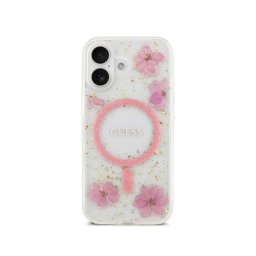 Guess Funda Para Iphone 17 – Carcasa Con Magsafe Con Flores Rosas Y Detalles Dorados, Diseño Elegante Y Ajuste Preciso