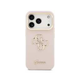 Guess Funda Para Iphone 17 Pro Max – Carcasa Efecto Granulado Rosa Con Logo Y Soporte, Diseño Funcional Y Ajuste Preciso