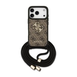 Guess Funda Para Iphone 17 Pro Max – Carcasa De Polipiel Marrón Con Logo 4g Y Correa Con Cordón, Diseño Práctico Y Ajuste Preciso