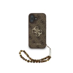 Guess Funda Para Iphone 16 Plus – Carcasa De Polipiel Marrón Con Logo 4g Clásico Y Correa De Perlas, Diseño Elegante Y Ajuste Preciso