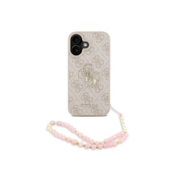 Guess Funda Para Iphone 16 – Carcasa De Polipiel Rosa Con Logo 4g Clásico Y Correa De Perlas, Diseño Elegante Y Ajuste Preciso