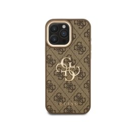 Guess Funda Para Iphone 16 Pro Max – Carcasa De Polipiel Marrón Con Logo Clásico Dorado, Diseño Elegante Y Ajuste Preciso