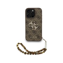 Guess Funda Para Iphone 16 Pro Max – Carcasa De Polipiel Marrón Con Logo 4g Clásico Y Correa De Perlas, Diseño Elegante Y Ajuste Preciso