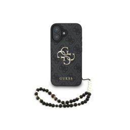 Guess Funda Para Iphone 16 – Carcasa De Polipiel Negra Con Logo 4g Clásico Y Correa De Perlas, Diseño Elegante Y Ajuste Preciso