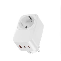 Adaptador de enchufe Schuko Klack con 3 puertos USB (1 USB-A + 2 USB-C) 3680W 16A