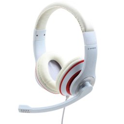 Auriculares Gembird MHS-03-WTRD con cable jack 3,5 mm, micrófono boom, para llamadas y música, rojo y blanco