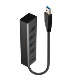 Hub USB Lindy 43324 4 Puertos USB 3.2 Gen 1 5Gbps Aluminio Negro