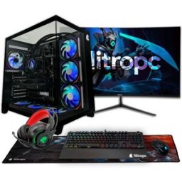 NitroPc Sobremesa Gaming Pack Extremo AMD Ryzen 5 8400F, AMD Radeon RX 9060 XT 16 GB, 32 GB DDR5, 1TB M2, Win11 PRO, Accesorios + monitor 27' QHD 180Hz IPS. Negro