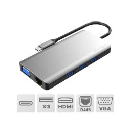 Base para portátil Akashi ALTHUB9IN1TC 9-en-1 USB-C HDMI VGA 100W Ethernet 4K