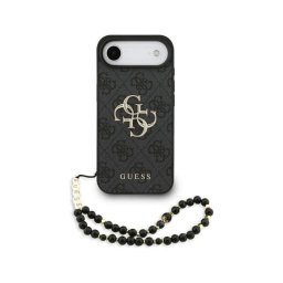 Funda para móvil Guess Carcasa Polipiel Negra Logo 4G Clásico Correa Perlas para iPhone Air