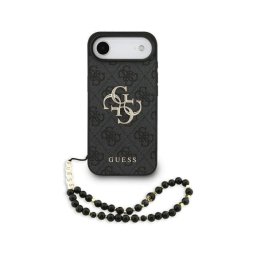 Funda para móvil Guess carcasa polipiel negra logo 4G correa perlas para iPhone Air