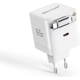 Cargador USB RealPower GaN 65W 2 Puertos USB-C Blanco