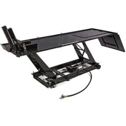 HBM 450 kg Mesa elevadora para motocicletas - hidráulica, neumática, con abrazadera de rueda delantera de lujo, negra