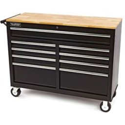 HBM Carro de herramientas móvil, banco de trabajo con encimera de madera 117 cm, negro