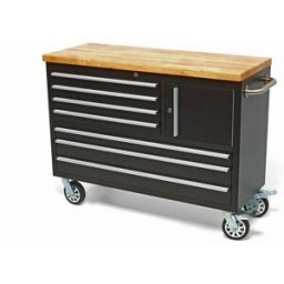 Carro de herramientas HBM móvil, banco de trabajo con superficie de madera de 122 cm, negro
