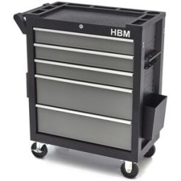 HBM Carro de herramientas deluxe, 5 cajones, Pequeño, negro, gris