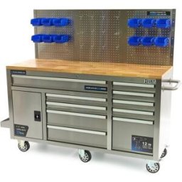 HBM banco de trabajo 158 cm con 10 cajones, puerta y panel trasero, acero inoxidable