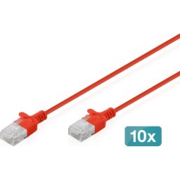 Cable de Red Digitus CAT6 U/UTP Slim 0.5m Rojo 10 Unidades