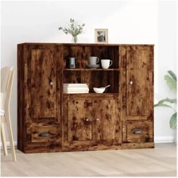 Clicnbuy Aparador alto 3 piezas madera contrachapada roble ahumado