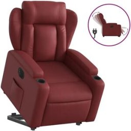 vidaxl Sillón elevable eléctrico cuero artificial rojo tinto