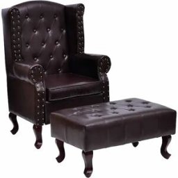 vidaxl Sillón con reposapiés cuero sintético marrón oscuro